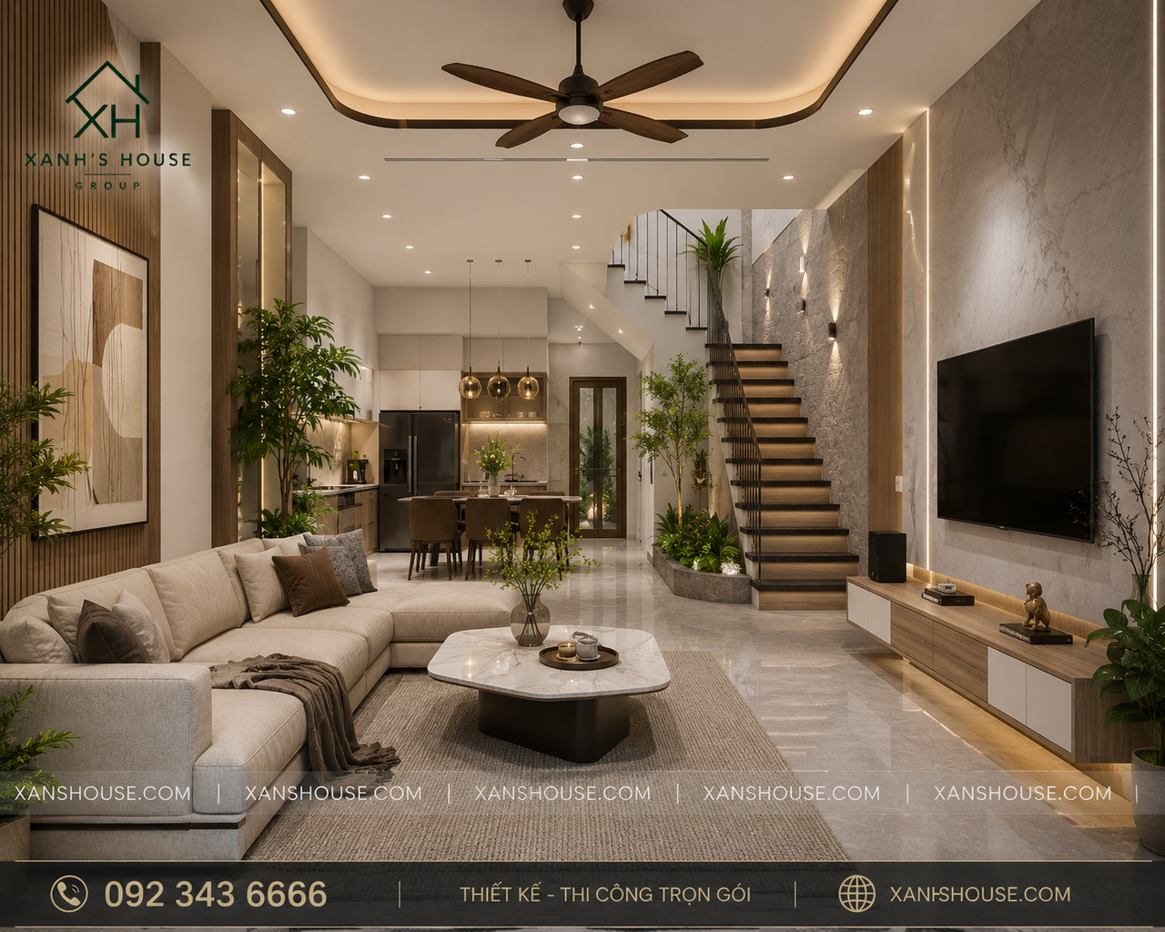 Mẫu nhà phố 3 tầng hiện đại với thiết kế bo cong mềm mại